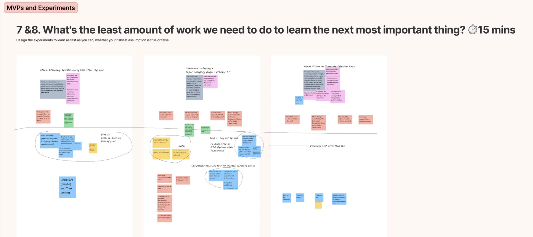 A screenshot from Figjam showing steps 7 and 8 of the Lean UX Canvas.