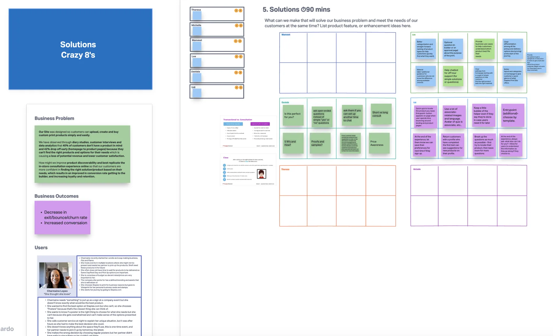 Screenshot of Lean UX step 5, part 1- solutioning, crazy 8s