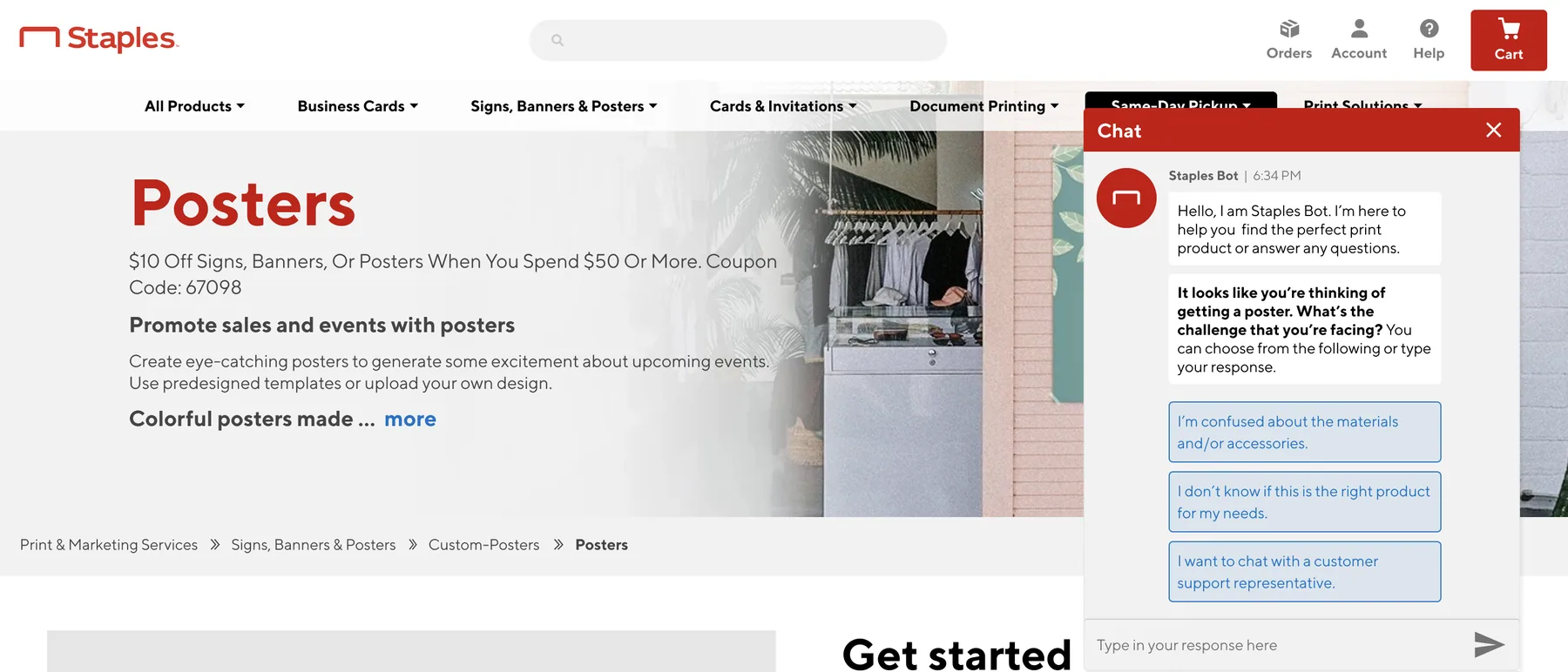 Chat experience mockup for concept testing