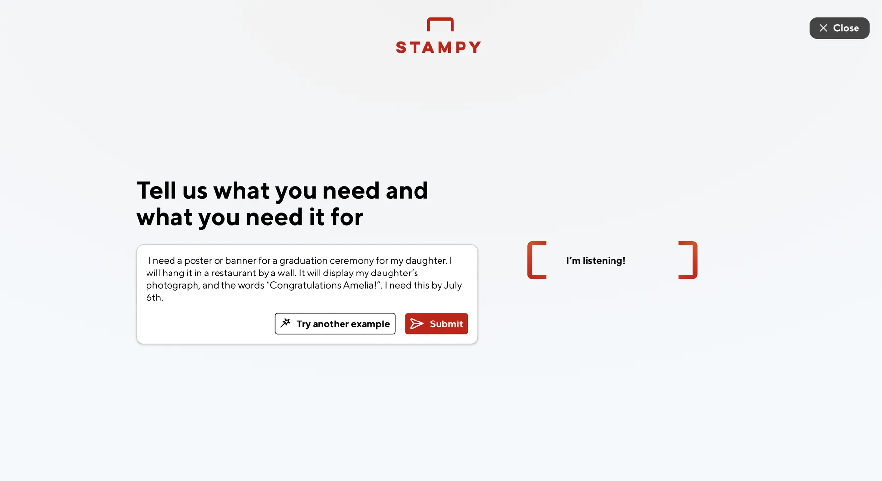 Screenshot of mockup showing the second step for participants who don't have a file.