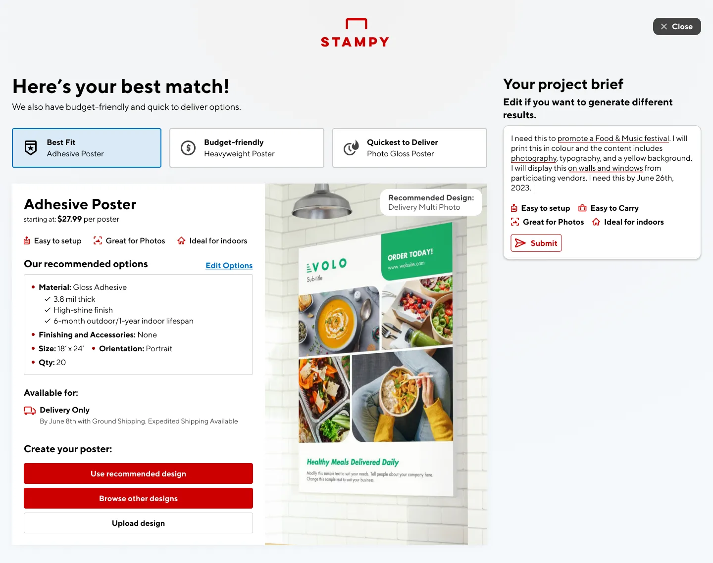 Mockup showing the results page for both paths